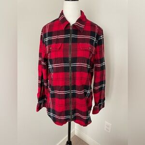 CHAPS Red Plaid Lightweight Zipper Sweater - Size Medium